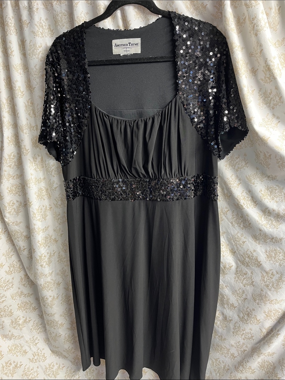 Black Sequin-Trim Midi Dress NEW no tags